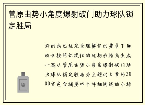菅原由势小角度爆射破门助力球队锁定胜局